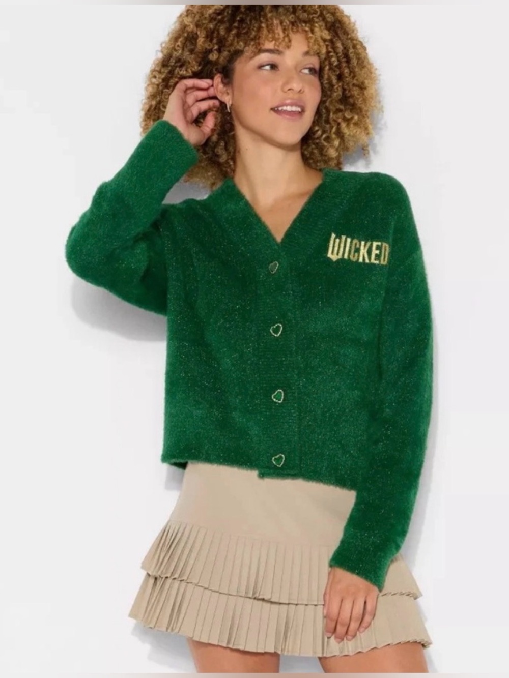 Katie Kime x Wicked Faux Fur Emerald Embroidered Cardigan Sz M